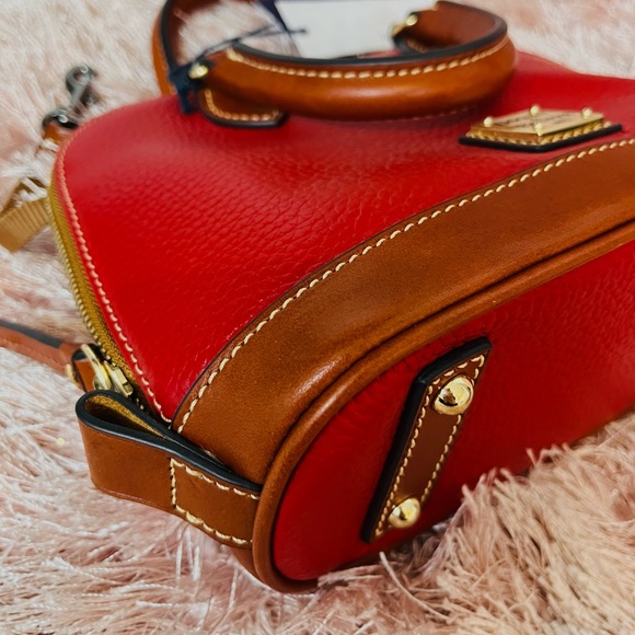 Dooney & Bourke Red and Brown Satchel with Gold Hardware - Picture 9 of 10
